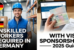 Unskilled Workers Required in Germany with Visa Sponsorship 2025 Unskilled Workers Required in Germany with Visa Sponsorship 2025 One of the best places for international workers seeking steady job, a good standard of life, and professional advancement is Germany. Due to labor shortages in a number of industries, unskilled people who need a visa to enter Germany are in high demand in 2025. For those who wish to pursue a profession overseas but lack formal schooling or specific skills, this is fantastic news.Unskilled Workers Required in Germany with Visa Sponsorship – 2025 Guide In this guide, we’ll explain: What unskilled jobs are available in Germany Industries hiring foreign workers Visa sponsorship details How to apply from your home country Salaries and benefits you can expect Why Germany is Hiring Unskilled Workers in 2025 Germany’s economy is strong, but many sectors are facing labor shortages, especially in roles that don’t require advanced education. This shortage is due to: An aging population Low unemployment rate Growing industries like logistics, hospitality, and agriculture As a result, many employers now offer visa sponsorship to hire workers from abroad, making it easier for foreigners to enter the German job market. What is an Unskilled Job? An unskilled job usually requires little to no formal training, professional degree, or previous work experience. These roles focus on physical labor, basic service, or support tasks that can be learned on the job. Examples include: Farm worker Factory helper Housekeeper Cleaner Waiter/Waitress Kitchen assistant Construction laborer Warehouse worker Industries Hiring Unskilled Workers in Germany Here are the top industries where unskilled workers required in Germany with visa sponsorship: 1. Agriculture Jobs: Fruit picker, farm helper, livestock caretaker Salary: €1,500 – €2,200/month Why in demand: Seasonal harvest and farming require a large workforce. 2. Hospitality & Tourism Jobs: Hotel cleaner, kitchen helper, dishwasher, room attendant Salary: €1,600 – €2,400/month plus tips and free meals in some cases Why in demand: Germany’s tourism industry is expanding, especially in cities like Berlin, Munich, and Hamburg. 3. Construction Jobs: General laborer, material loader, site helper Salary: €1,800 – €2,500/month Why in demand: Infrastructure projects and housing development. 4. Logistics & Warehousing Jobs: Package sorter, loader/unloader, forklift helper Salary: €1,700 – €2,400/month Why in demand: Online shopping and e-commerce growth. Visa Sponsorship for Unskilled Jobs in Germany Visa sponsorship means the employer helps you get a work visa to legally enter and work in Germany. For unskilled jobs, this often involves: Work contract from the employer Employer providing necessary documents for your visa application In some cases, covering partial travel or accommodation costs Most unskilled foreign workers apply through the Germany Seasonal Work Visa or Employment Visa. Germany Work Visa Requirements for Unskilled Jobs While each job offer may have specific requirements, generally you’ll need: A valid passport Job offer/contract from a German employer Proof of accommodation in Germany Health insurance coverage Basic knowledge of German (A1 or A2 level is preferred but not always required) Clean criminal record How to Apply for Unskilled Jobs in Germany with Visa Sponsorship Step 1: Find a Verified Employer Use trusted websites and job boards: Make it in Germany (official government portal) EURES (European Job Mobility Portal) Indeed Germany LinkedIn Jobs Step 2: Prepare Your CV Even for unskilled jobs, a simple CV helps employers see your work ethic and availability. Mention: Previous work (if any) Physical fitness Willingness to relocate Step 3: Apply Online Submit your application through the employer’s official page or job portal. Step 4: Interview Some employers may interview you online to check your communication and interest. Step 5: Get the Job Offer & Visa Sponsorship If selected, the employer will provide documents to apply for your work visa at the German Embassy. Average Salaries for Unskilled Jobs in Germany (2025) Job RoleMonthly Salary (€)Yearly Salary (€)Farm Worker1,500 – 2,20018,000 – 26,400Hotel Cleaner1,600 – 2,40019,200 – 28,800Warehouse Helper1,700 – 2,40020,400 – 28,800Construction Labor1,800 – 2,50021,600 – 30,000Kitchen Assistant1,500 – 2,20018,000 – 26,400 Benefits of Working in Germany as an Unskilled Worker High minimum wage: In 2025, Germany’s minimum wage is €12.41/hour. Visa sponsorship: Employers handle much of the paperwork. Social benefits: Health insurance, paid leave, and retirement contributions. Opportunity to settle: After a few years, you may qualify for permanent residency. Tips to Increase Your Chances Learn basic German phrases before applying. Apply to multiple employers. Highlight your willingness to work flexible hours. Get references from previous employers if possible. SEE MORE JOBS Conclusion The demand for unskilled workers required in Germany with visa sponsorship is growing in 2025, creating opportunities for people from all over the world to work, earn, and build a future in Europe. Whether you choose agriculture, hospitality, logistics, or construction, Germany offers competitive salaries, benefits, and the chance to live in one of the world’s most developed countries. If you’re ready to take the next step, start searching for verified employers today — your opportunity to work in Germany might be just one application away.